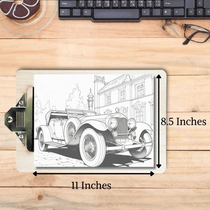 20 Pages Classic Car Coloring Book, Unique Automotive Art
