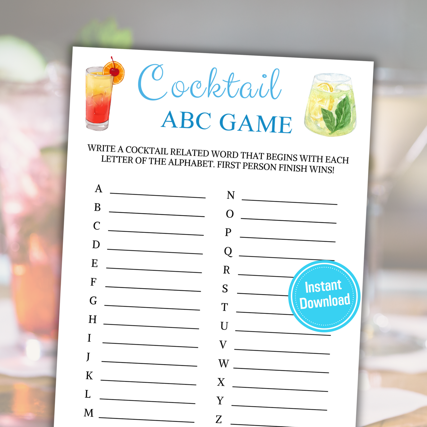 Cocktail ABC Game | Printable Cocktail Alphabet Game