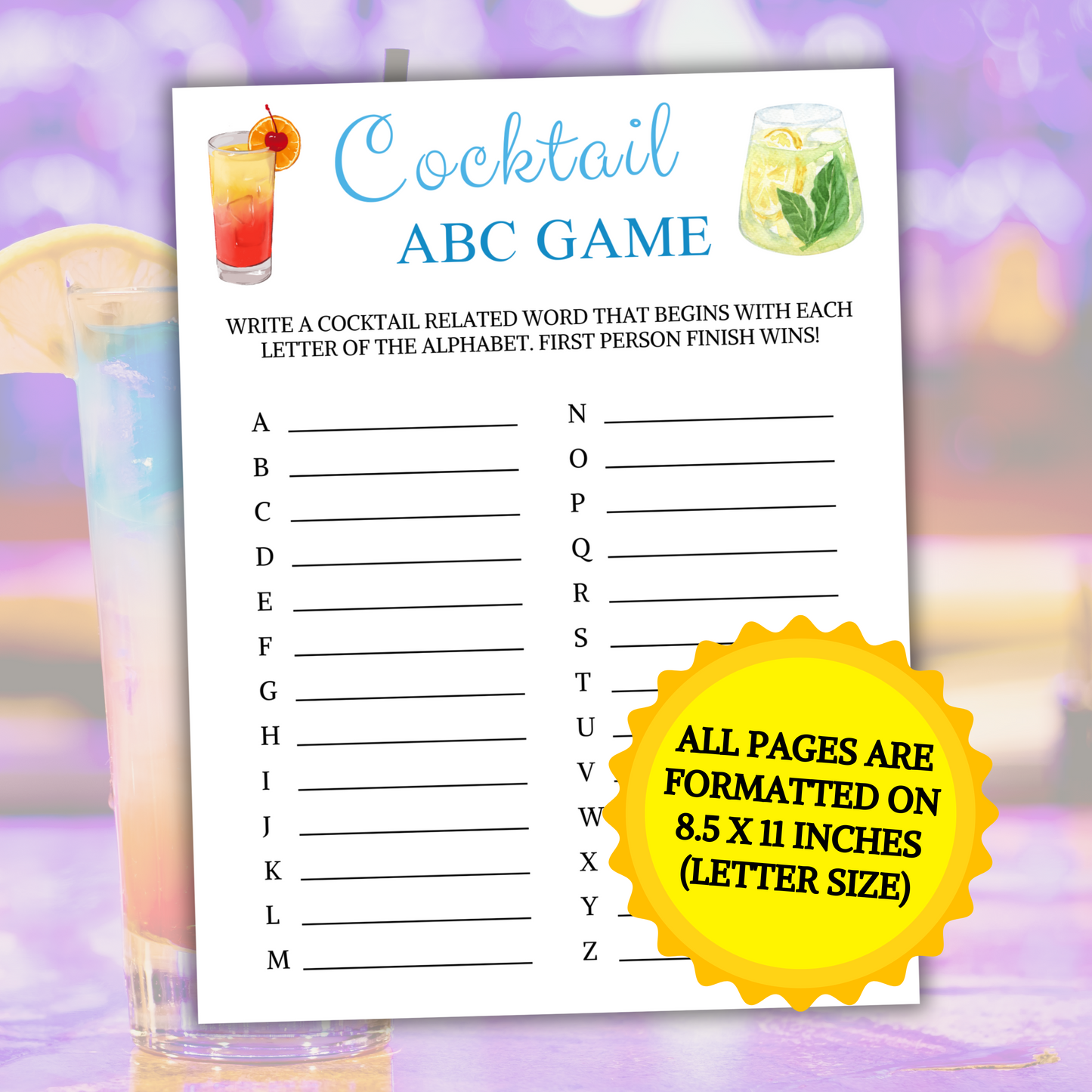 Cocktail ABC Game | Printable Cocktail Alphabet Game