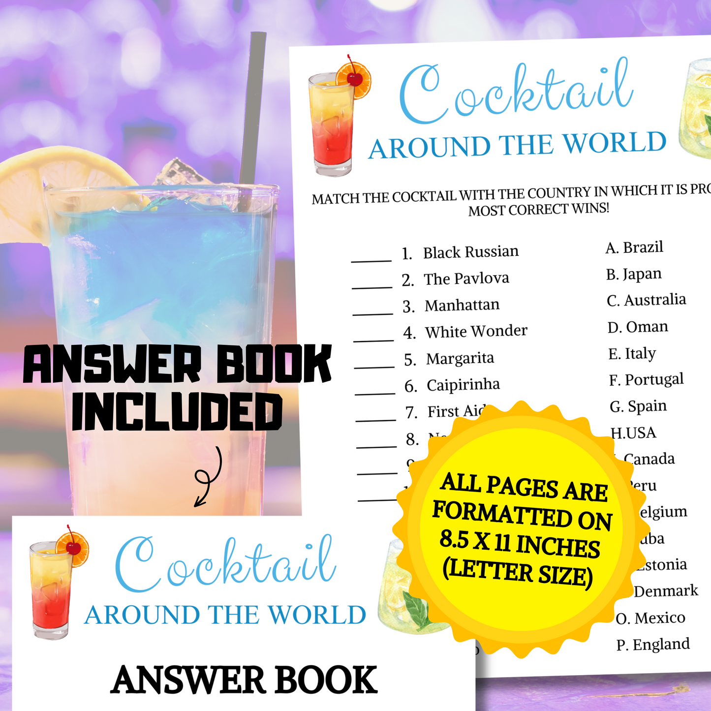 Cocktail Around The World Game | Printable Cocktail of the World Games