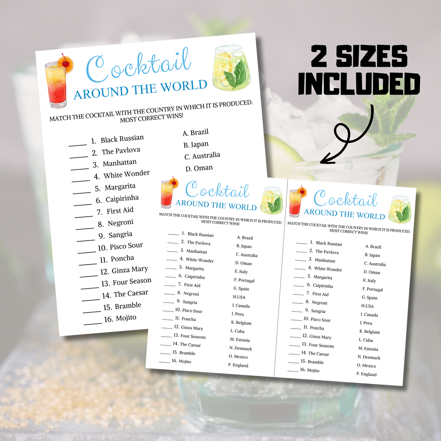 Cocktail Around The World Game | Printable Cocktail of the World Games