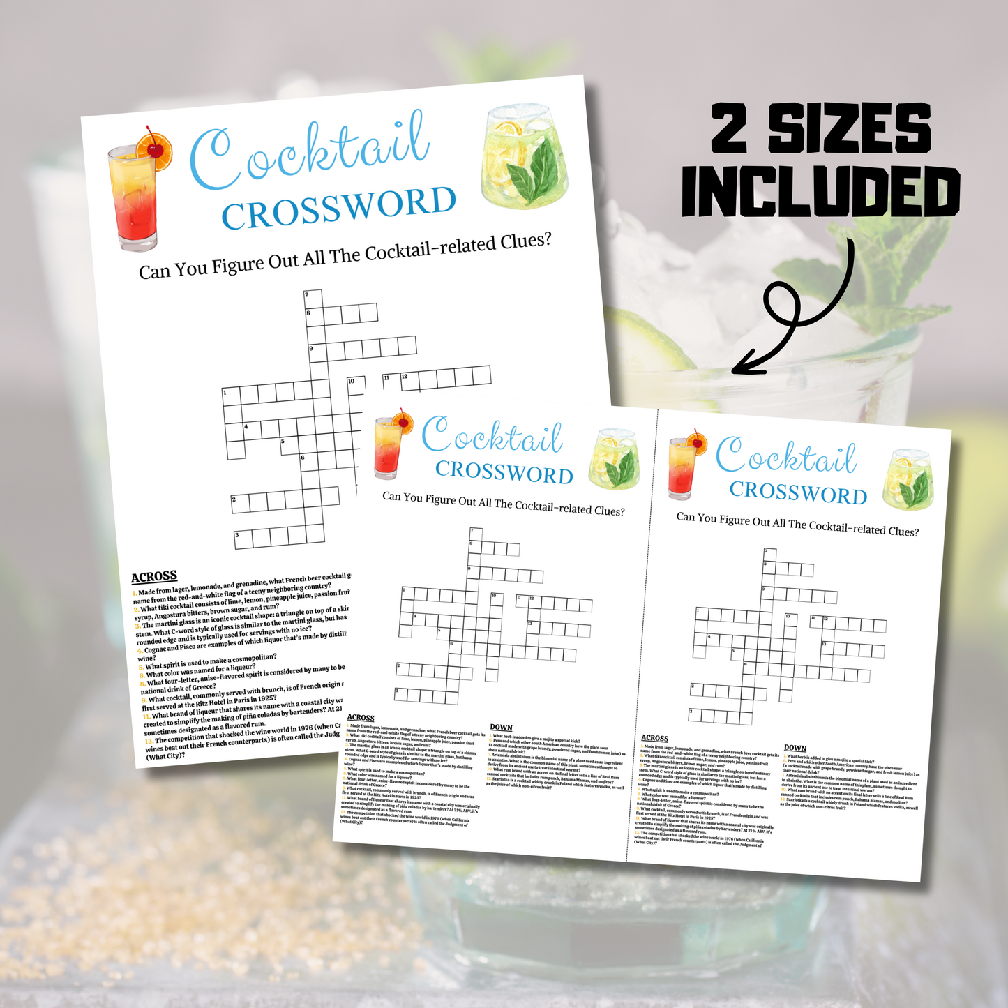 Cocktail Crossword Game | Printable Cocktail Crossword Puzzle Game