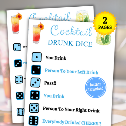 Cocktail Drunk Dice Game | Printable Left Right Drinking Game
