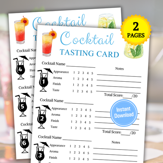 Cocktail Tasting Card | Printable Cocktail Tasting Scorecard