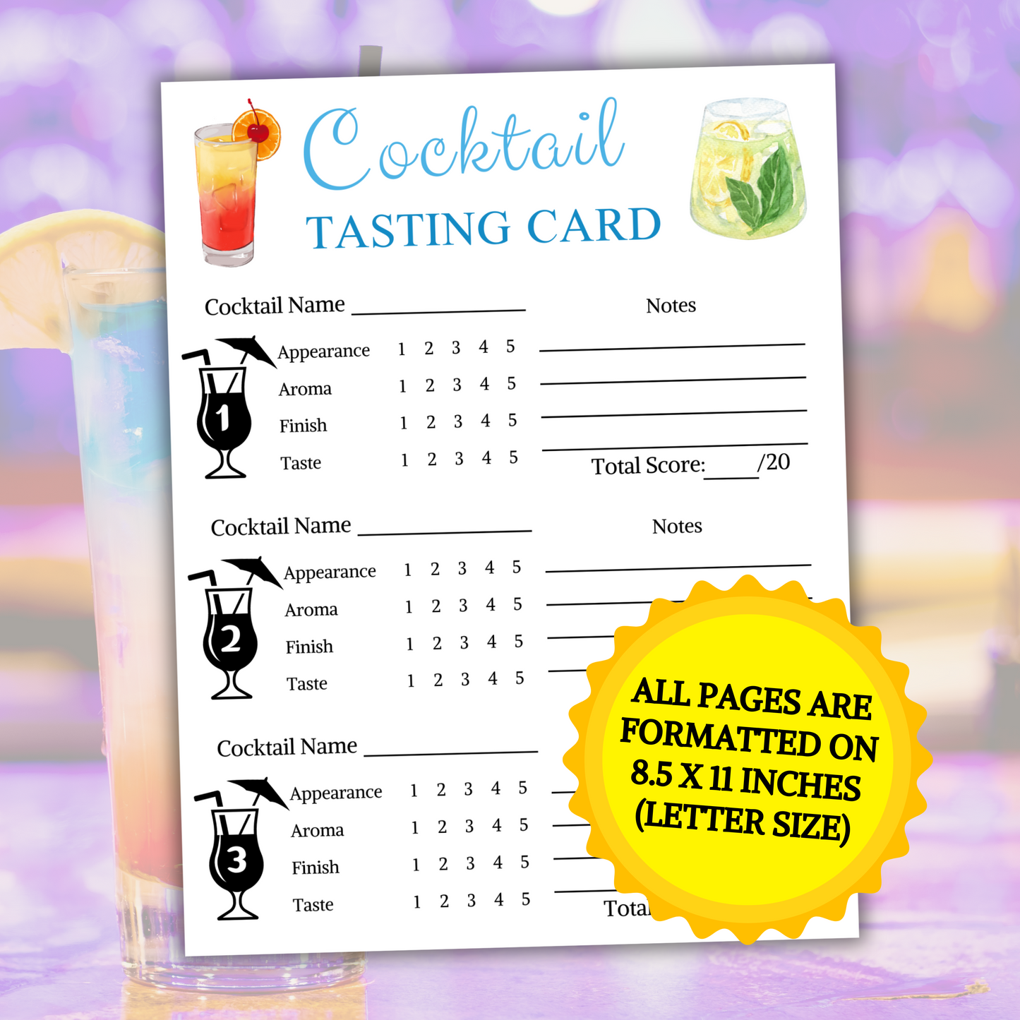 Cocktail Tasting Card | Printable Cocktail Tasting Scorecard