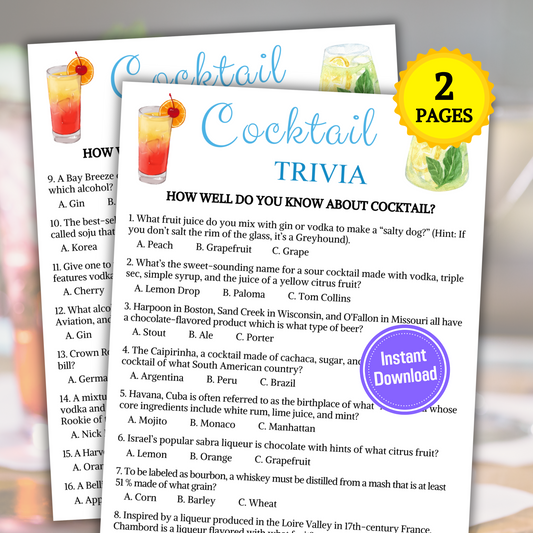 Cocktail Trivia Game | Cocktail Knowledge Quiz Game