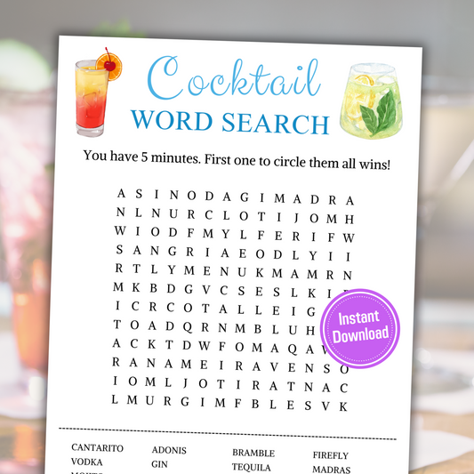 Cocktail Word Search Game | Printable Cocktail Word Finder Puzzle