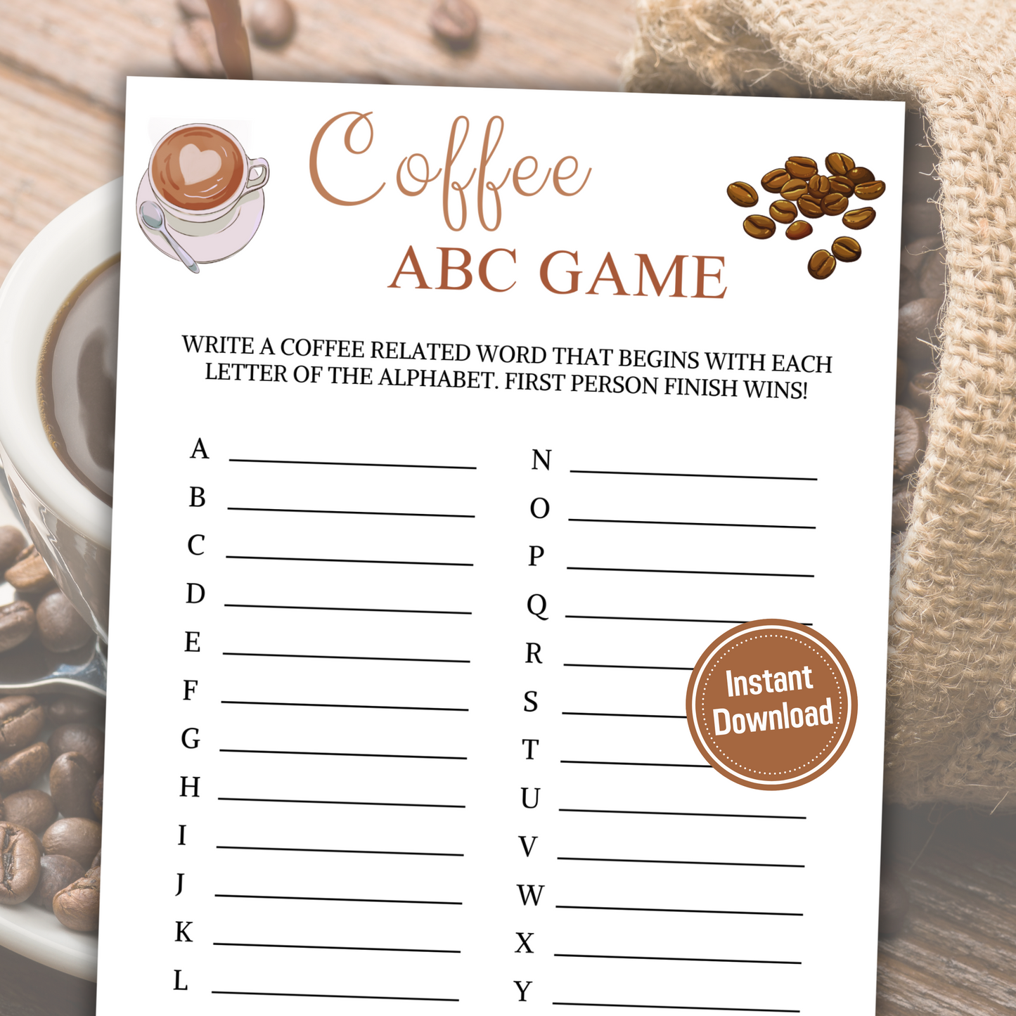 Coffee ABC Game | Printable A-Z Race Game