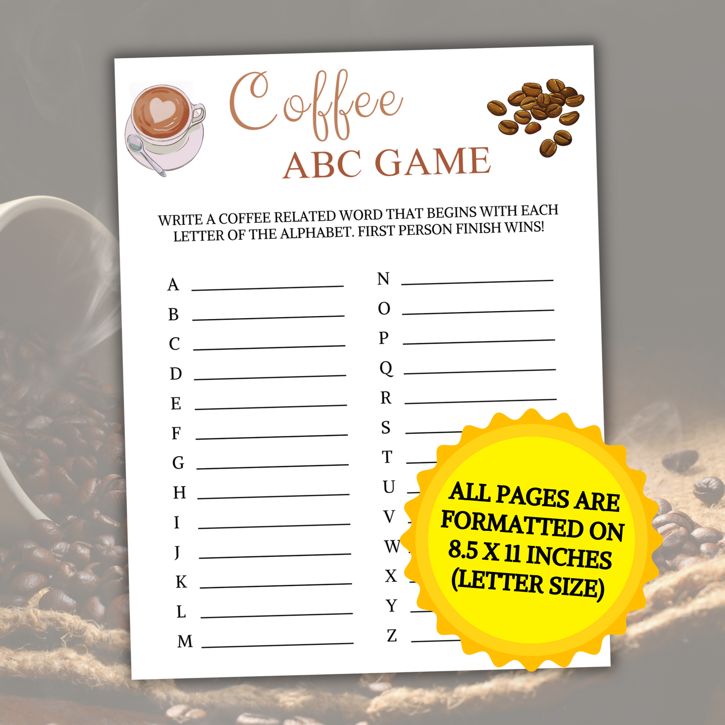 Coffee ABC Game | Printable A-Z Race Game