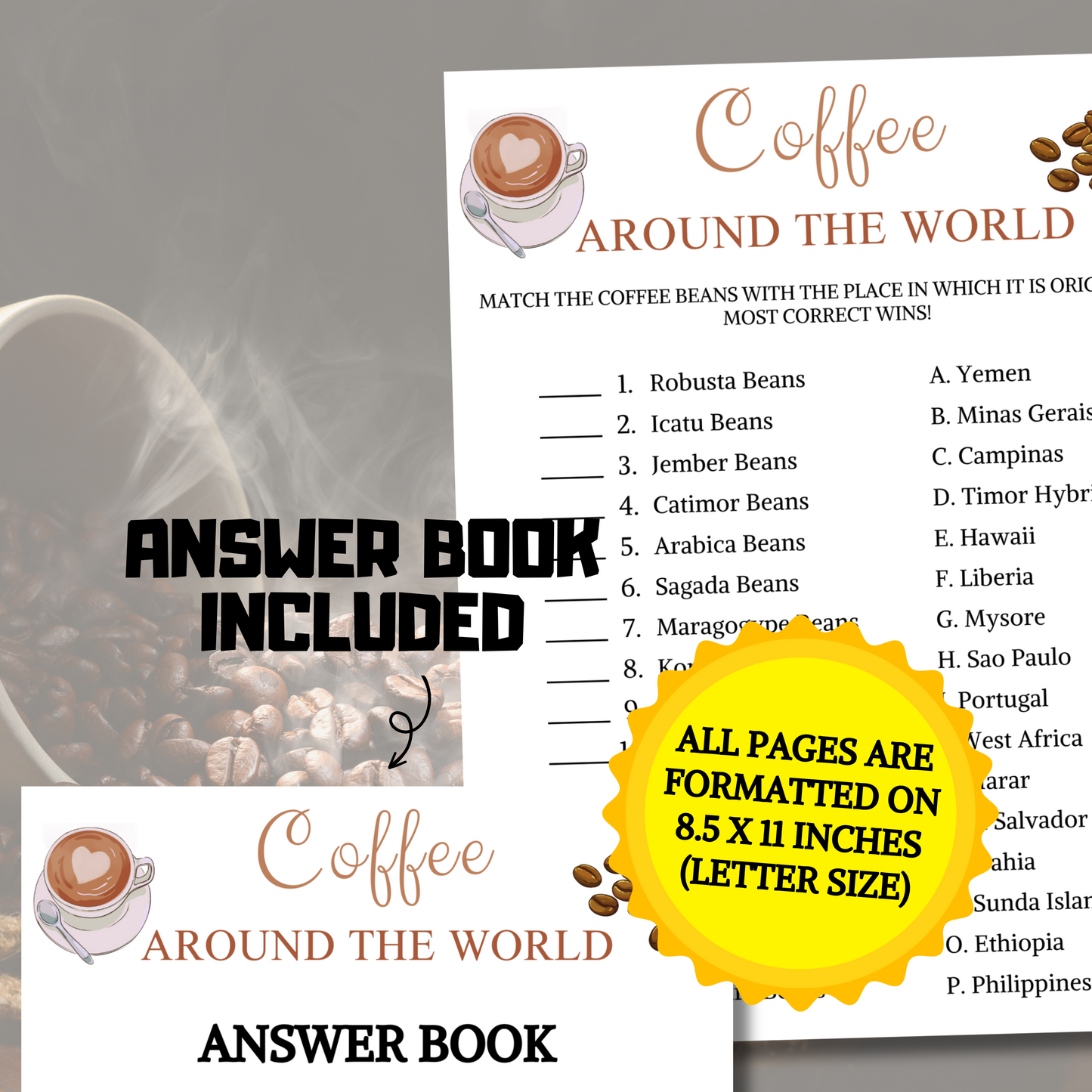 Coffee Around The World Game | Printable Coffee Beans Party Game