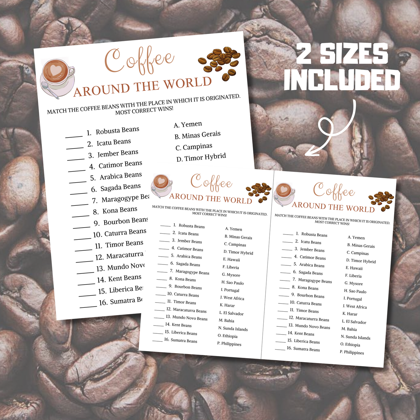 Coffee Around The World Game | Printable Coffee Beans Party Game