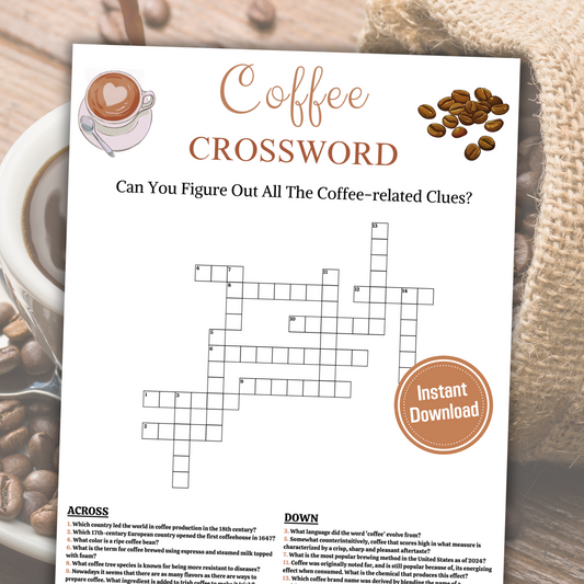 Coffee Crossword Game | Printable Coffee Party Crossword Puzzle