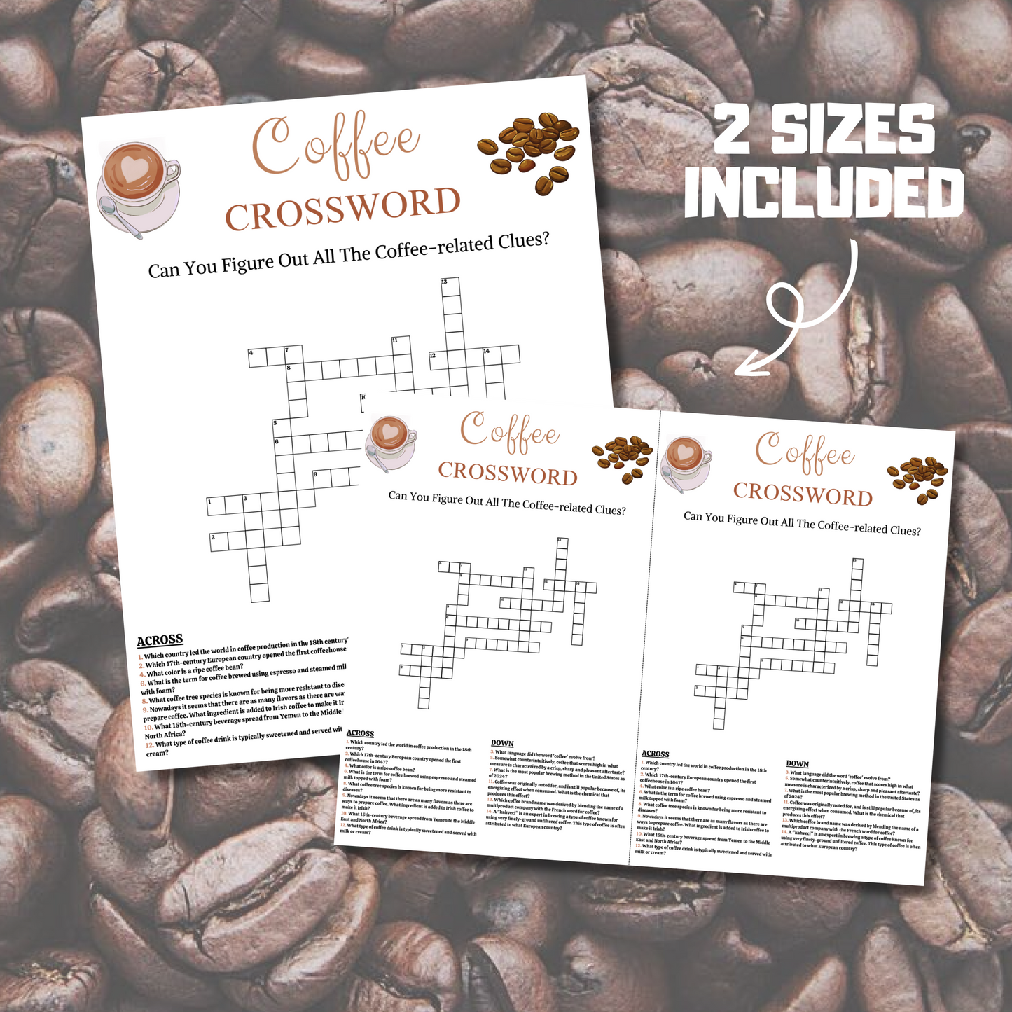 Coffee Crossword Game | Printable Coffee Party Crossword Puzzle