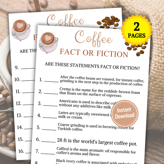 Coffee Fact or Fiction Game | Printable Coffee Trivia True Or False Game