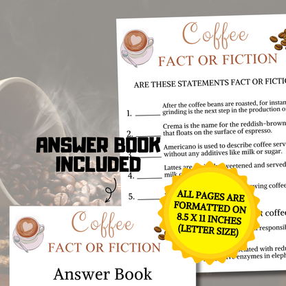 Coffee Fact or Fiction Game | Printable Coffee Trivia True Or False Game