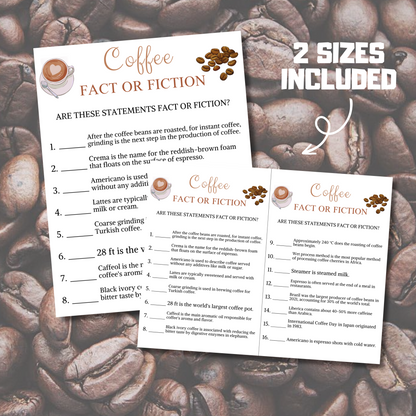 Coffee Fact or Fiction Game | Printable Coffee Trivia True Or False Game