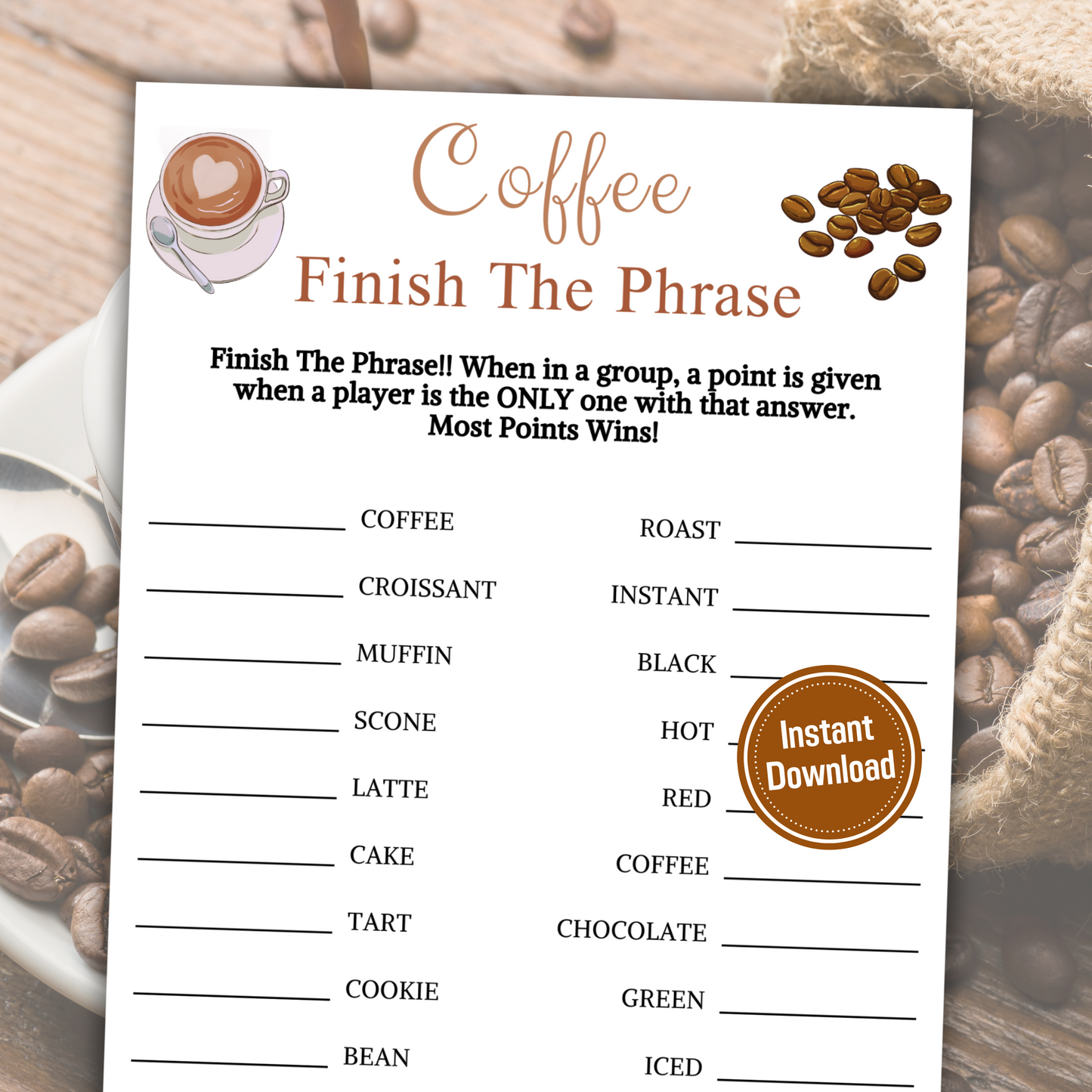 Coffee Finish The Phrase Game | Coffee Night Think Fast Game