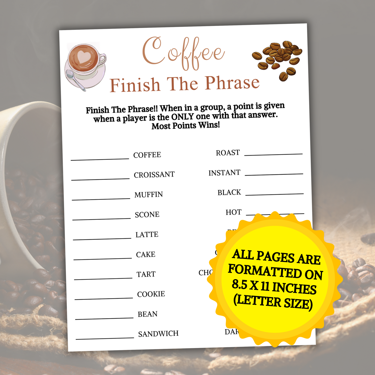 Coffee Finish The Phrase Game | Coffee Night Think Fast Game