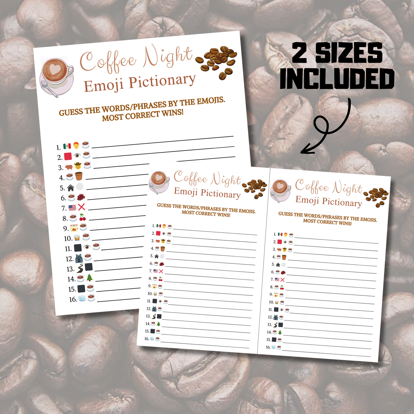 Coffee Night Emoji Pictionary Game | Emoji Coffee Night Game