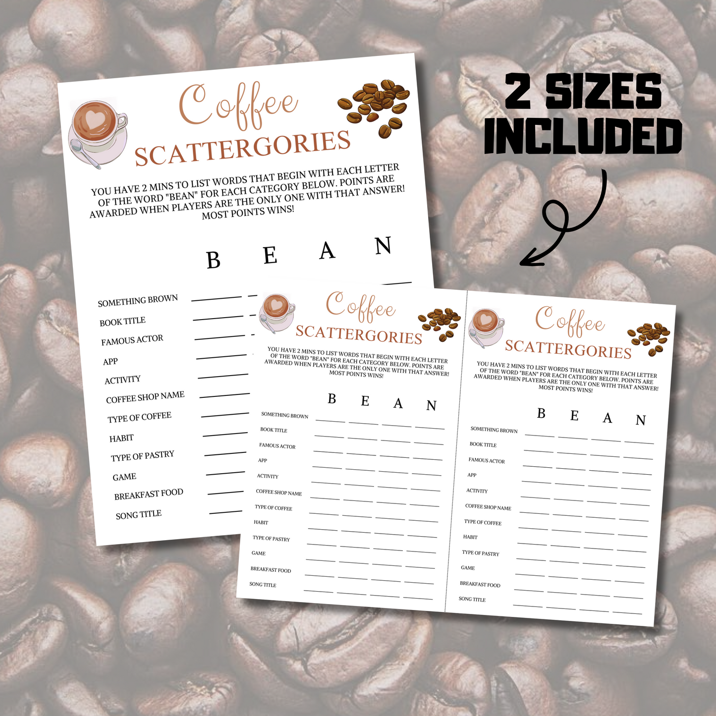 Coffee Scattergories Game | Coffee Night Think Fast Game