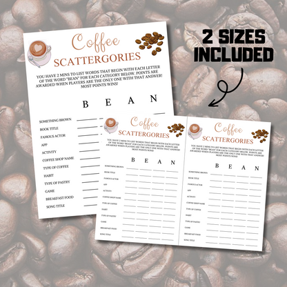 Coffee Scattergories Game | Coffee Night Think Fast Game