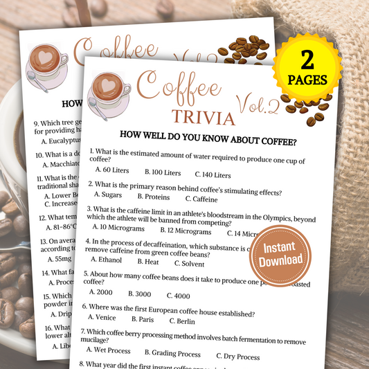 Coffee Trivia Game Vol.2 | Printable Espresso Trivia Quiz