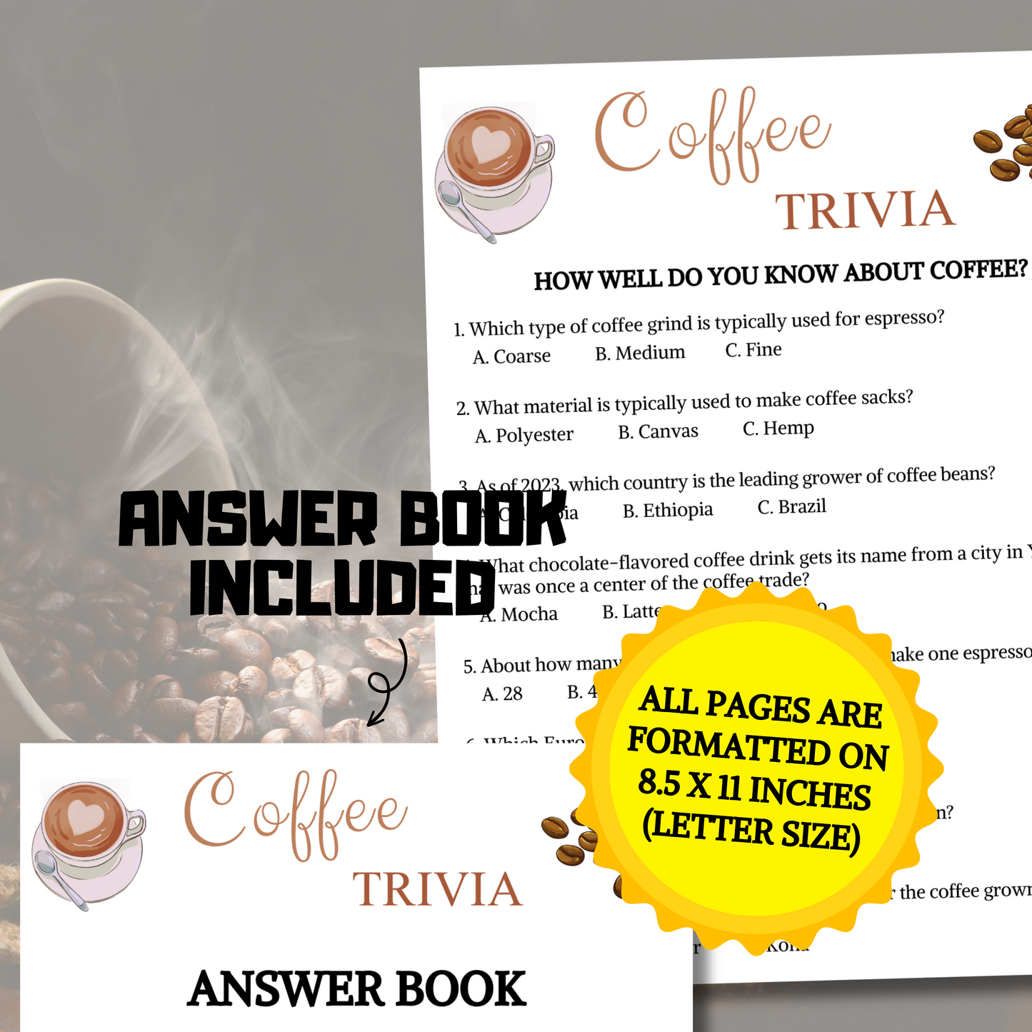 Coffee Trivia Game | Printable Coffee Trivia Quiz