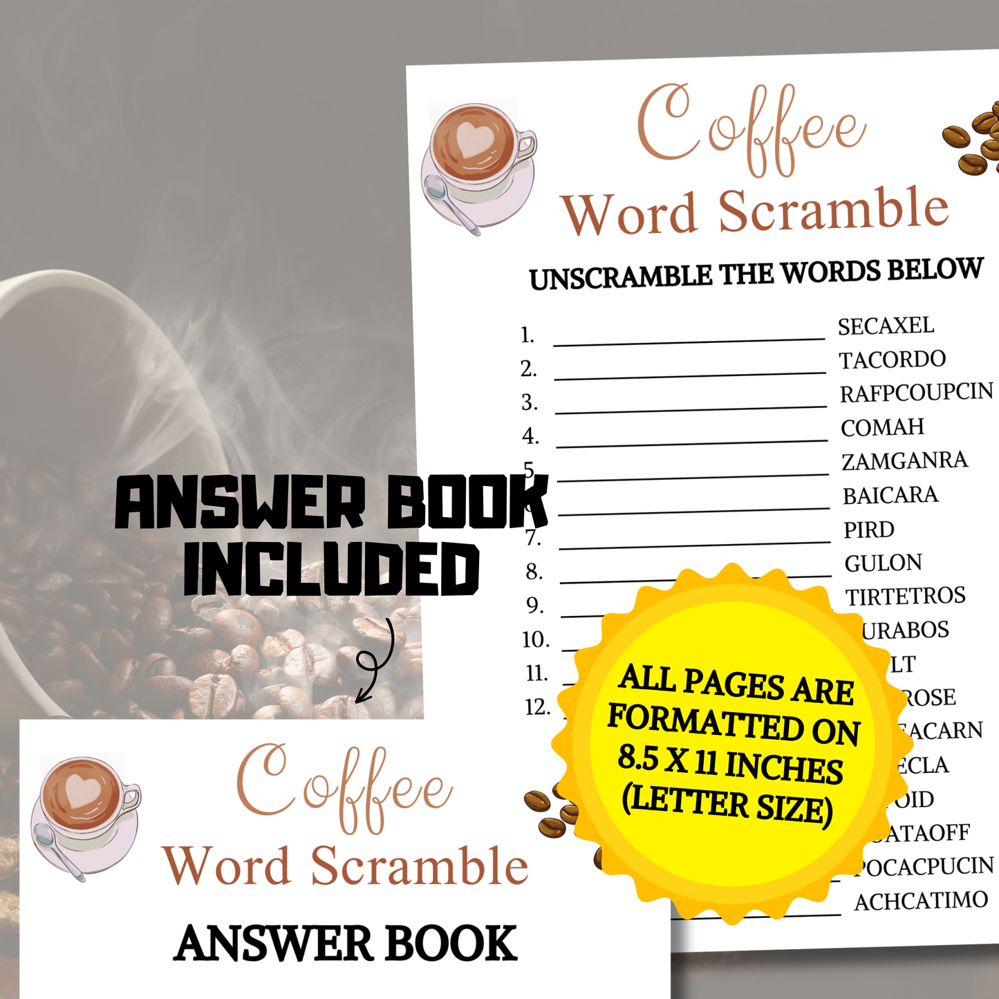 Coffee Word Scramble Game | Printable Coffee Tasting Party Games