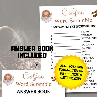 Coffee Word Scramble Game | Printable Coffee Tasting Party Games