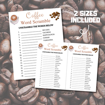 Coffee Word Scramble Game | Printable Coffee Tasting Party Games