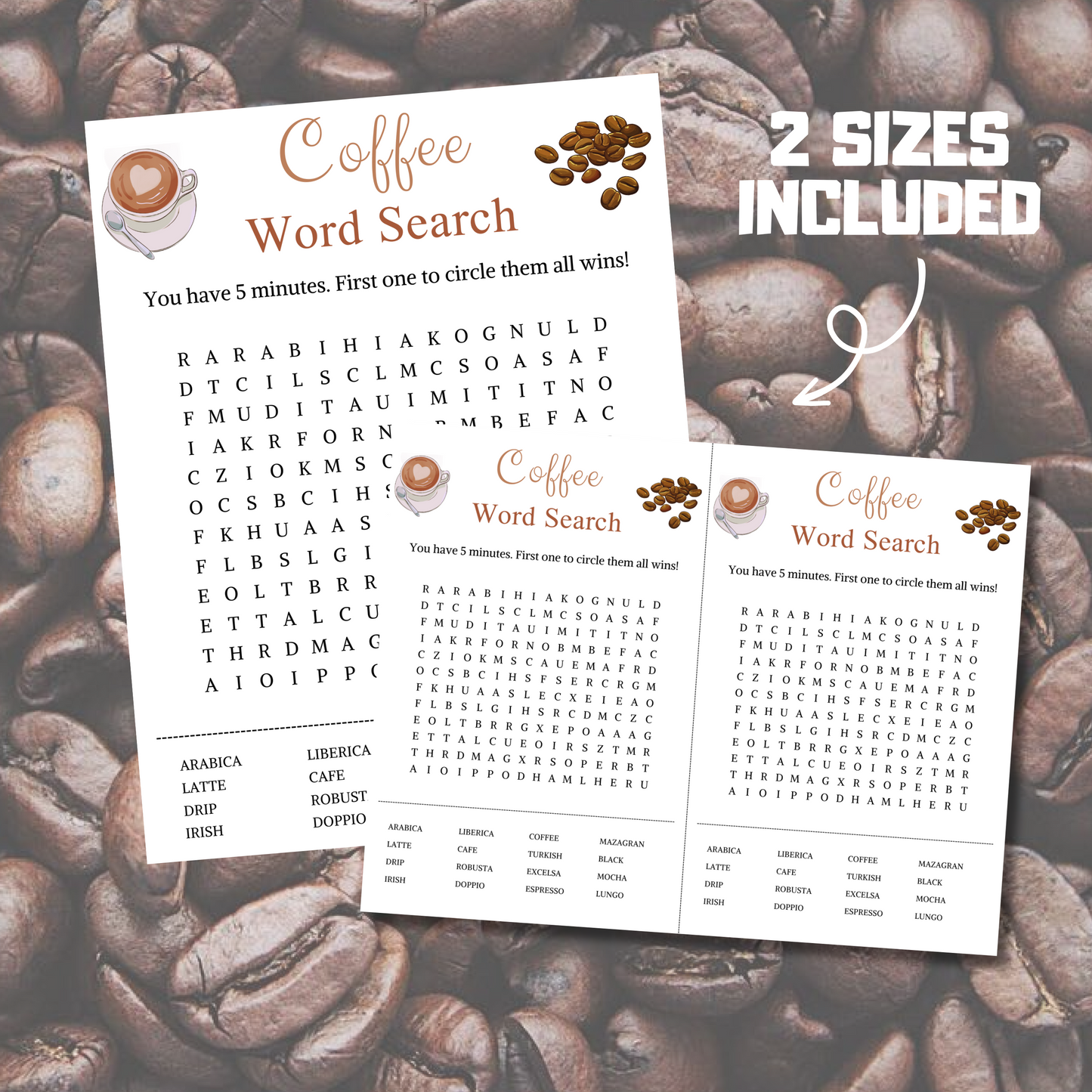 Coffee Word Search Game | Minimalist Coffee Party Word Find Game