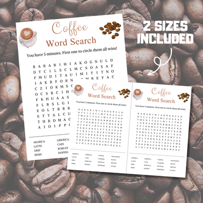 Coffee Word Search Game | Minimalist Coffee Party Word Find Game