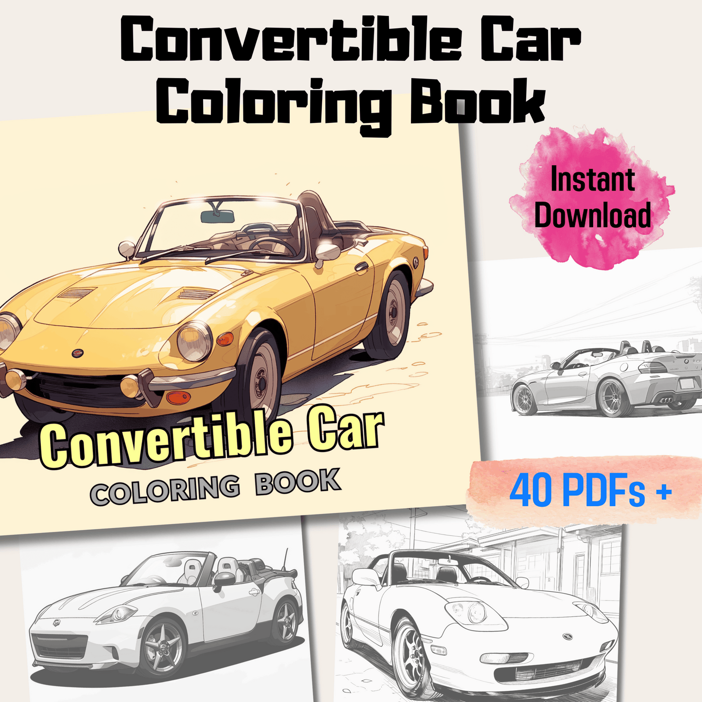 Convertible Car Coloring Book, Perfect Gift for Car Enthusiasts and Coloring Enthusiasts