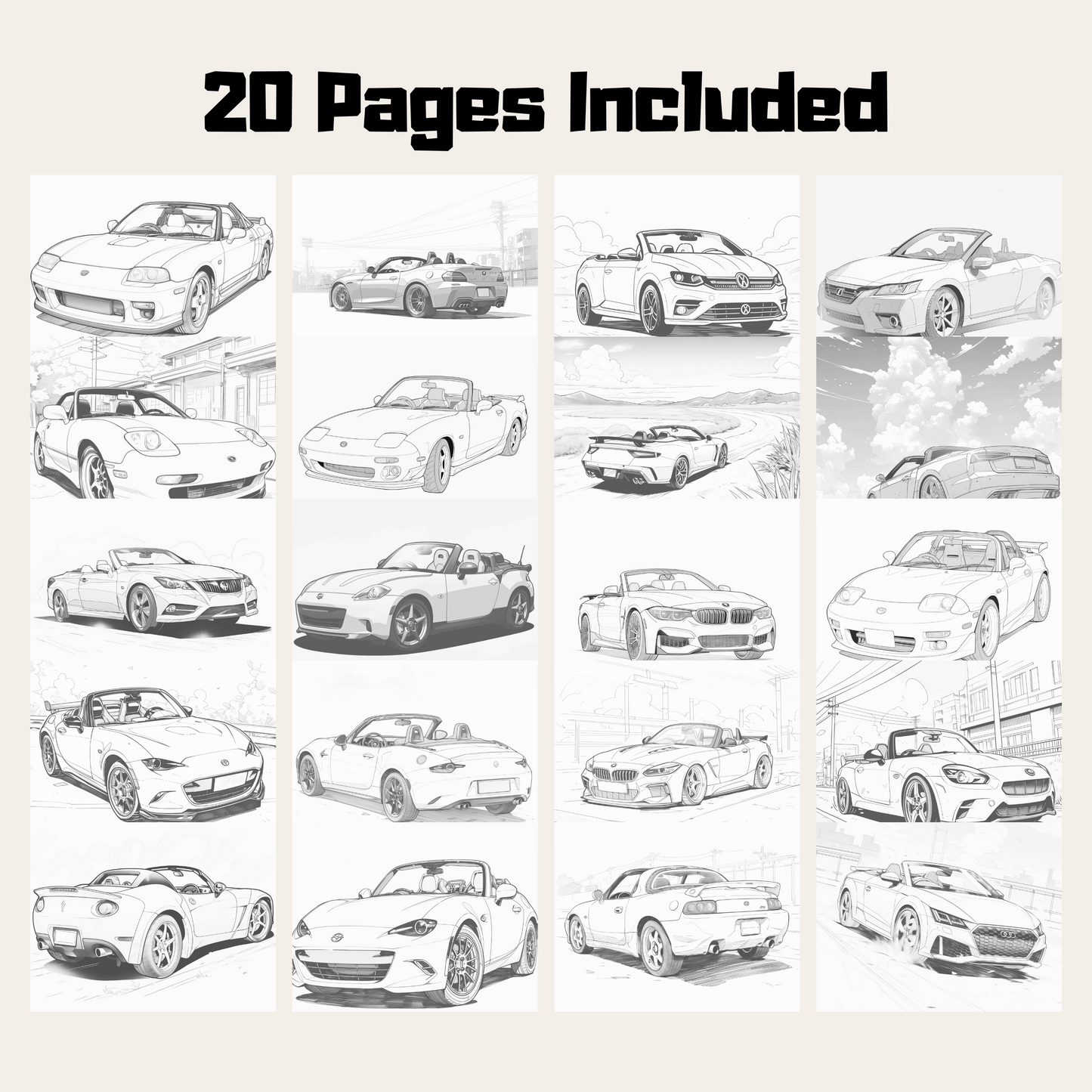 Convertible Car Coloring Book, Perfect Gift for Car Enthusiasts and Coloring Enthusiasts