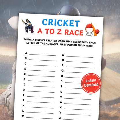 Cricket A To Z Race Game | Printable Cricket Team ABC Race Games