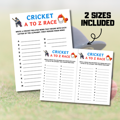 Cricket A To Z Race Game | Printable Cricket Team ABC Race Games