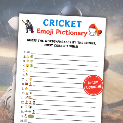 Cricket Emoji Pictionary Game | Printable Cricket Emoji Game