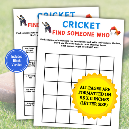 Cricket Find Someone Who Game | Printable Cricket Find The Guest Bingo