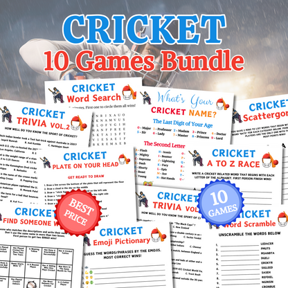Cricket Games Bundle | Printable Cricket Team Party Game