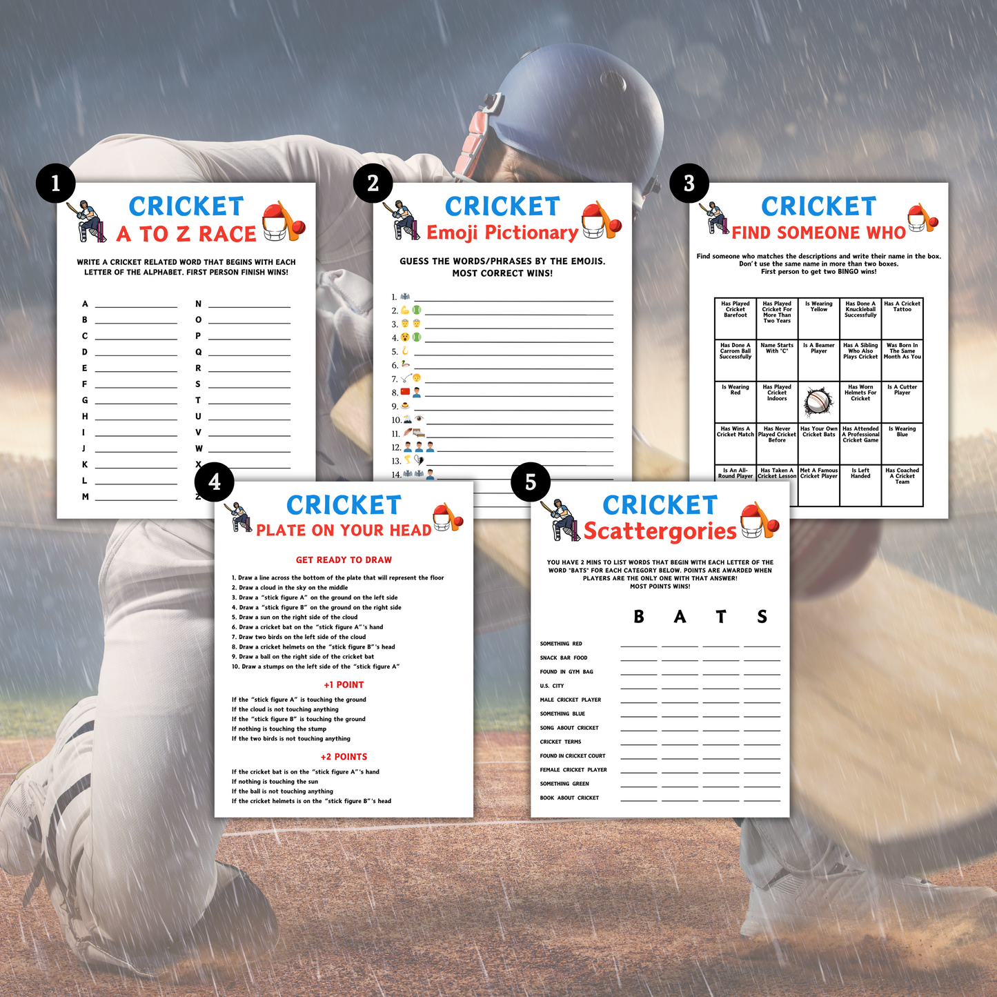 Cricket Games Bundle | Printable Cricket Team Party Game