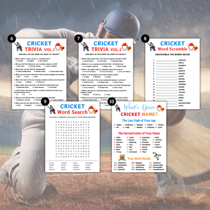 Cricket Games Bundle | Printable Cricket Team Party Game