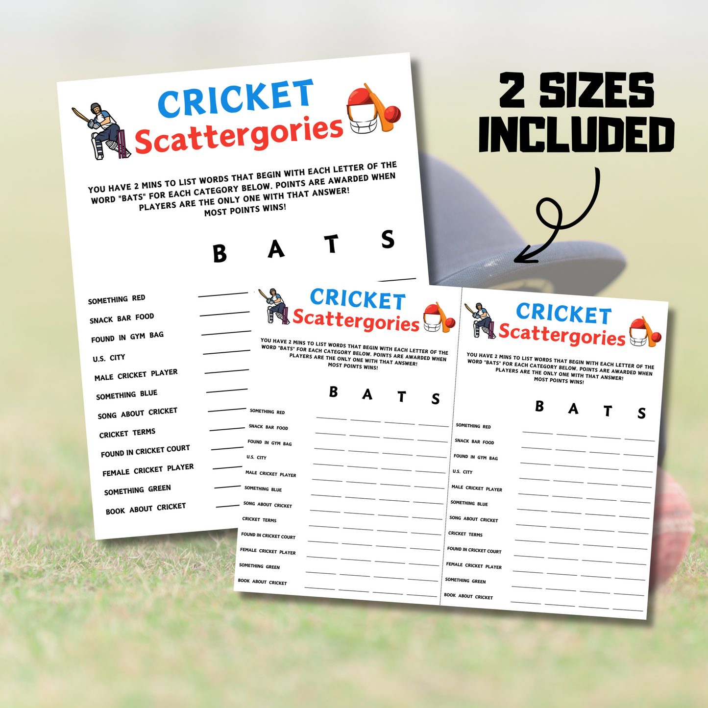 Cricket Scattergories Game | Minimalist Cricket Think Fast Game