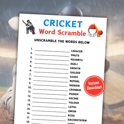 Cricket Word Scramble Game | Minimalist Cricket Team Think Fast Game