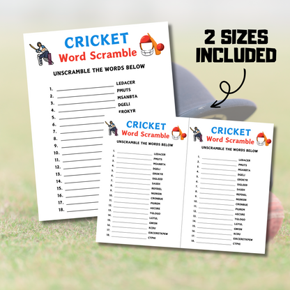 Cricket Word Scramble Game | Minimalist Cricket Team Think Fast Game