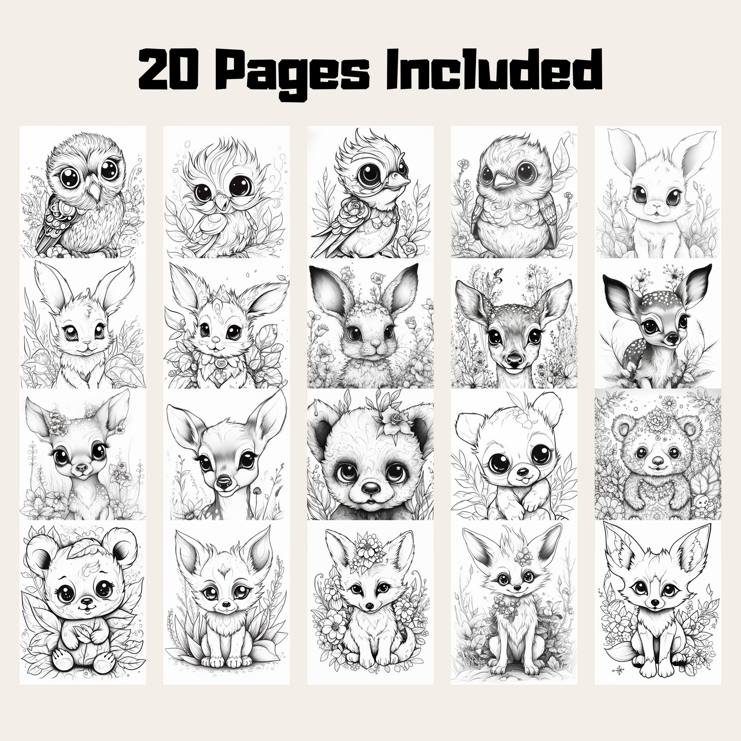 Cute Animal Coloring Book 1: Cute Baby Animals 20 Pages Included