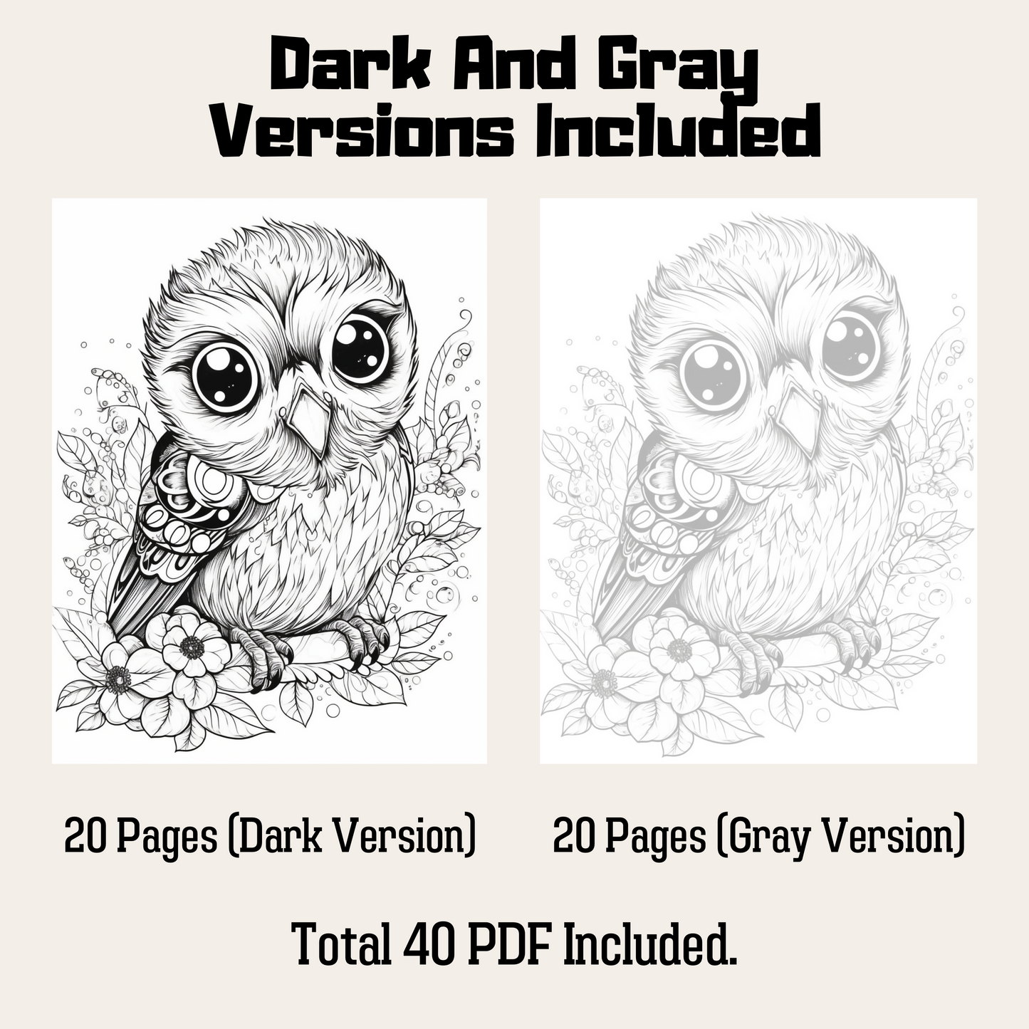 Cute Animal Coloring Book 1: Cute Baby Animal Dark And Gray Versions Demo