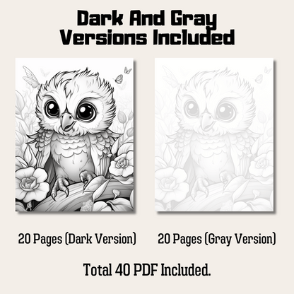 Cute Bird Coloring Book 2: Cute Baby Bird Dark And Gray Versions Demo