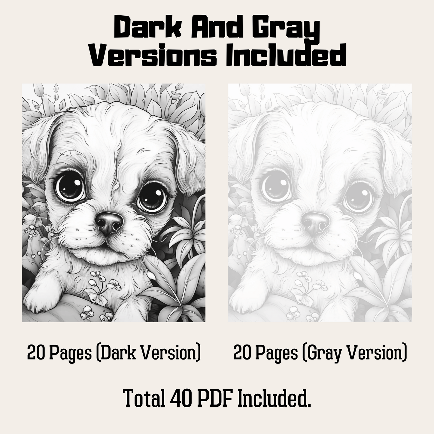 Cute Canine Family Coloring Book 1: Cute Baby Dog Dark And Gray Versions Demo