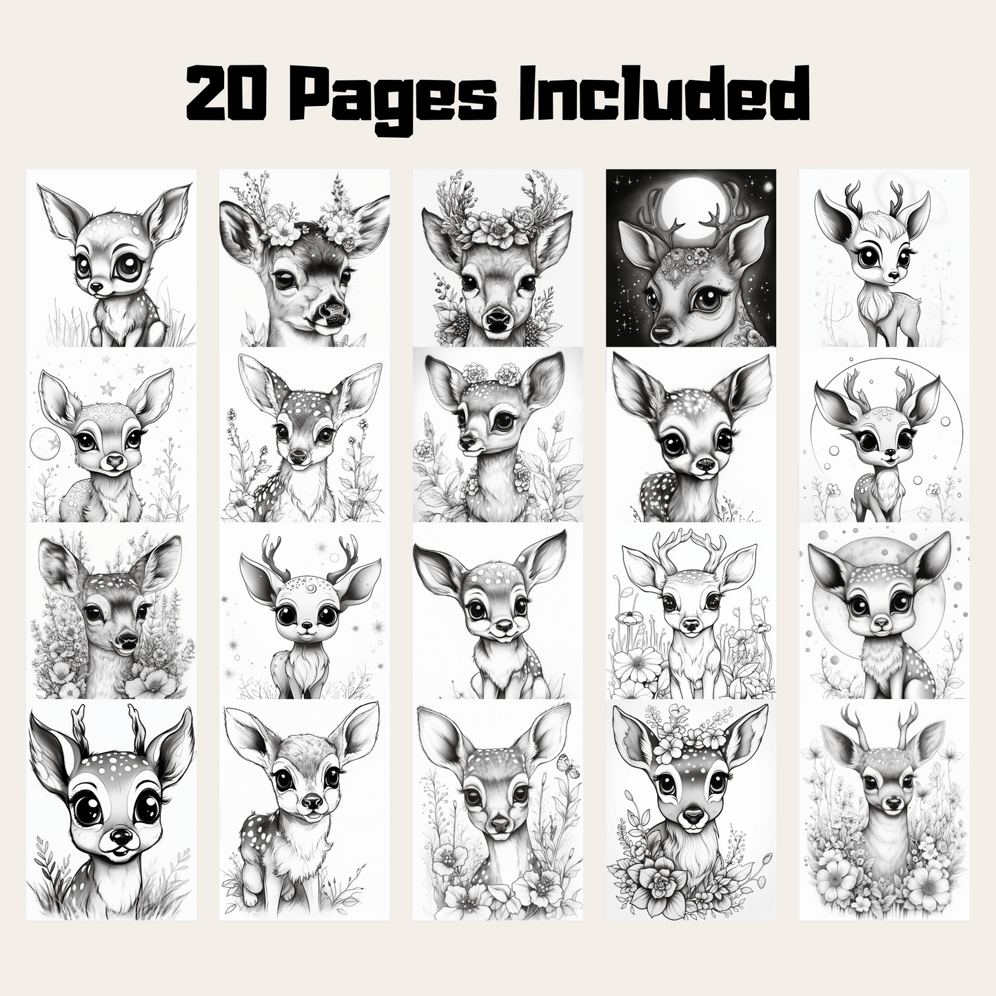 Cute Deer Coloring Book 2: Cute Baby Deers 20 Pages Included