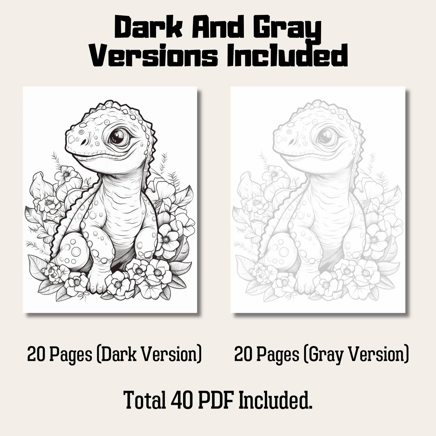 Cute Dinosaur Baby Coloring Book 1: Cute Baby Dinosaur Dark And Gray Versions Demo